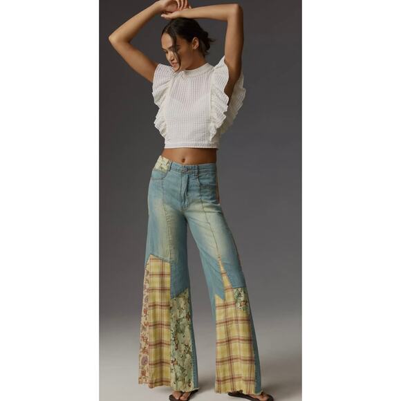 Pilcro Anthropologie The Adi Mid Rise Patchwork Jeans, Size 28 Boho $178 - Picture 3 of 8